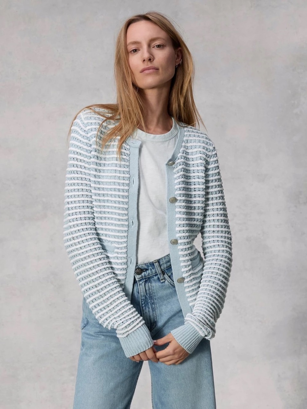 Rag & Bone Marlee Cotton Light Blue Knit Cardigan